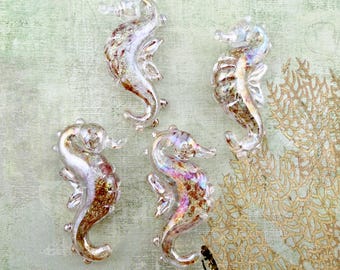 Speckled Gold Seahorse Focal Bead, Hand Crafted With Boroscilica And Dichroic Glass