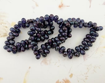 5x7mm Teardrop Glass Beads, Sapphire with Metallic Purple Finish, (50)