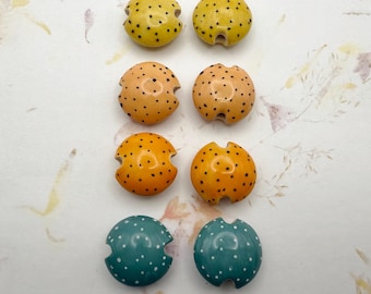 Polka Dot Small Stoneware Lentil Beads by Damyanah Studio, Four Colors to Chose From in Sets of Two