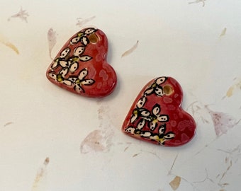 Hand Crafted Stoneware Hearts: Whimsical Glazed Pair
