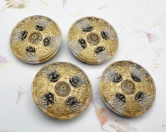 30mm Mandala Button with Black and Gold Accents