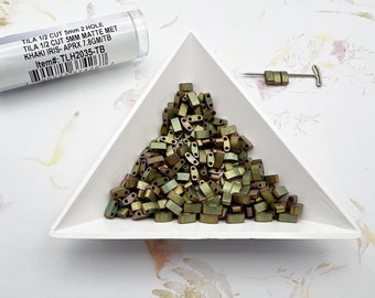 Miyuki Half Tila Beads: Matte Metallic Khaki Iris, 5x2.3mm (7.8 GM Tube)