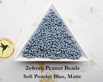 Soft Powder Blue, Matte Peanut Beads, 2x4mm Peanut Beads, Matsuno Peanut Beads, 32 grams, 6 Inch Tubes, Matte Finish