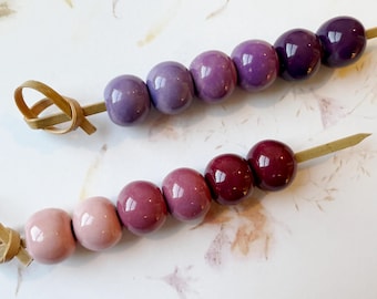 Glazed Stoneware Beads, Set of 6 Large Hole Rounds, Kumihimo, Knotting