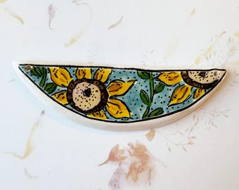 Sunflowers by Damyanah Studio, Stoneware Half Circle Pendant, Hand Crafted in Bulgaria