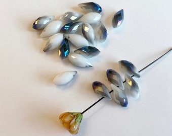 White Jade Blue Plated Crystal Faceted Teardrops, Glass Briolette, 6x12mm Faceted Teardrop Beads, 20 Teardrops Per Bag