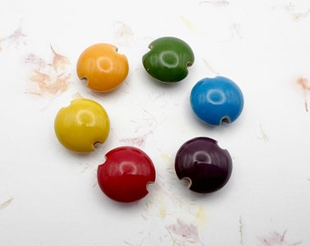 Set of Six Rainbow Pride Glazed Stoneware Lentil Shaped Beads, Use With Leather, Waxed Linen or Kumihimo, Large Hole Beads, Rainbow, Pride