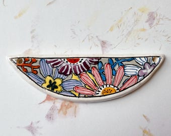 New! Blooms by Damyanah Studio, Stoneware Half Circle Pendant, Hand Crafted in Bulgaria