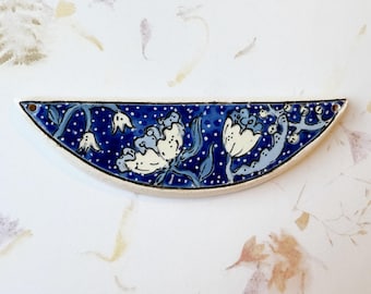 Irresistible Blue Blossoms by Damyanah Studio, Stoneware Half Circle Pendant, Hand Crafted in Bulgaria