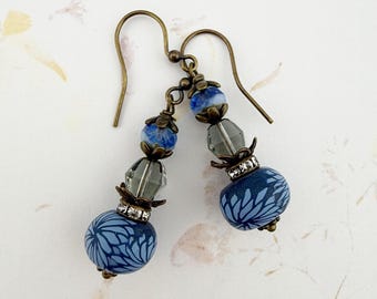 A Little Blue Earring Featuring HumbleBeads Polymer Clay Disks