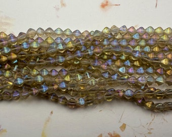Light Smoky Topaz, Luster Iris Finish, Lucerna Beads, 6x6mm, Czech Pressed Glass, Bicone Beads, 50 Beads per Strand