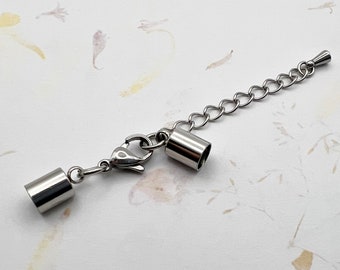 5mm Stainless Steel End Caps With Lobster Claw Clasp And 1" Extender, 5mm End Caps, 5mm Cord Ends, Non Tarnish Stainless Steel