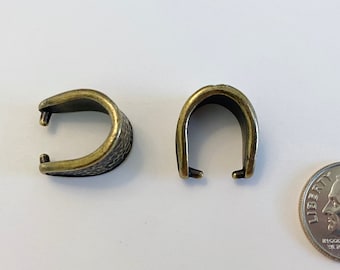 Tierra Cast Pinch Bail, Hammertone Oxidized Brass, Two Sided Hammertone Design, Bails For Kumihimo
