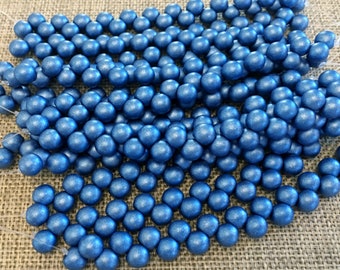 Satin Metallic Azure 6mm Top Hole Round Beads, Color Trends, 25 Beads Per Strand