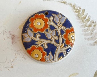 Lace Pendant, Large Round Lace Pendant, Carved Floral Lace Motif, Lace Pendant