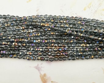 4mm Twilight Montana Blue Fire Polish Beads, 50 Beads Per Strand