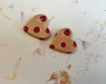 Pairs of Whimsically Decorated Hearts, Hand Crafted Stoneware Hearts by Damyanah Studio, Decorated and Glazed by Hand