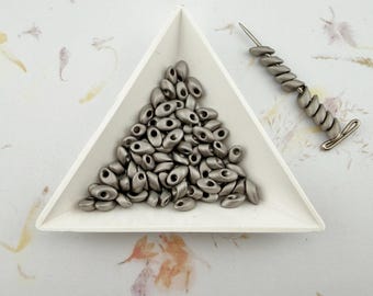 Matte Nickel Plated, Miyuki 4x7mm Long Magatama Beads, 10 grams, Tubed Miyuki LMA 190F