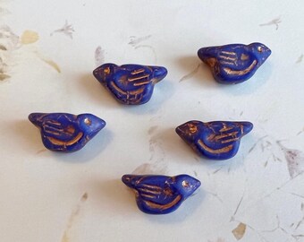 Bird Bead, 11x22mm, Matte Indigo Bird with a Copper Wash, 1mm Vertically Drilled Hole, 1 Bird