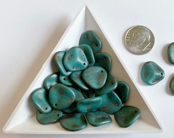 Persian Turquoise Picasso Czech Glass Petal Beads (25)