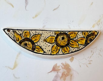 Sunflowers by Damyanah Studio, Stoneware Half Circle Pendant, Hand Crafted in Bulgaria
