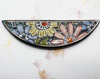 New! Blooms by Damyanah Studio, Stoneware Half Circle Pendant, Hand Crafted in Bulgaria
