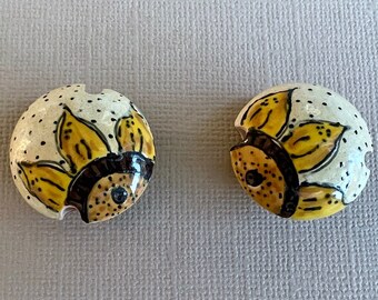 Sunflowers, Sunflowers on Tan, Lentil Shaped Stoneware Beads, Hand Crafted Artisan Beads