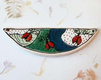 Ladybugs by Damyanah Studio, Stoneware Half Circle Pendant, Hand Crafted in Bulgaria