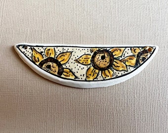 Sunflowers by Damyanah Studio, Stoneware Half Circle Pendant, Hand Crafted in Bulgaria