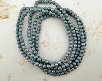 4mm Round Druk Beads, Light Slate Blue, 50 Beads Per Strand