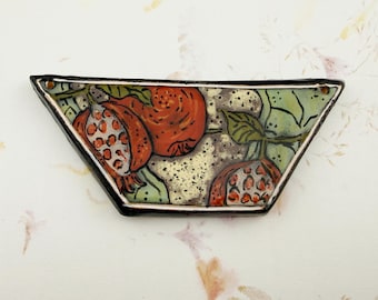 Pomegranate by Damyanah Studio, Stoneware Trapezoid Pendant, Hand Crafted in Bulgaria