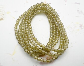 4mm Round Druk Beads, Pale Olive with Mercury Finish, 50 Beads Per Strand