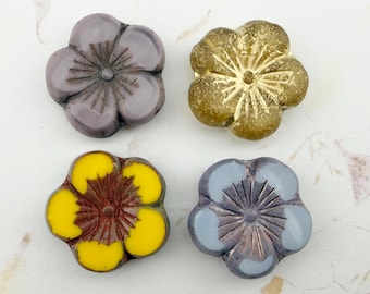 Czech Pressed Glass Hibiscus Flower, 21mm