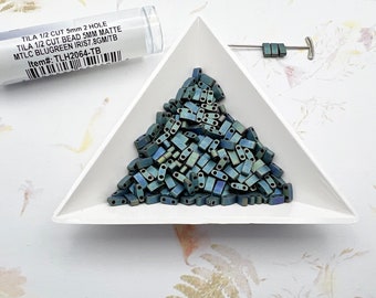 Miyuki Half Tila Beads: Matte Metallic Bluegreen Iris, 5x2.3mm (7.8 GM Tube)