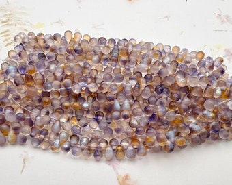 New! 4x6mm Etched Topaz Celestial Teardrops, Teardrop Beads, Czech Glass Teardrop, 50 Teardrops Per Strand, Top Drilled