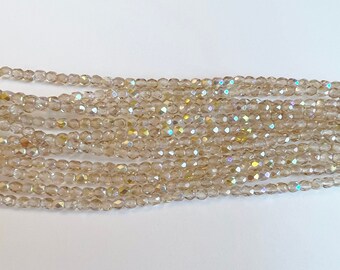 4mm  Crystal Lemon Rainbow Fire Polish Beads, Round Faceted 4mm Fire Polish Beads, 50 Beads Per Strand