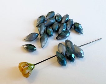 Montana Blue Plated Crystal, Faceted Teardrops, Glass Briolette, 6x12mm Faceted Teardrop Beads, 20 Teardrops Per Bag
