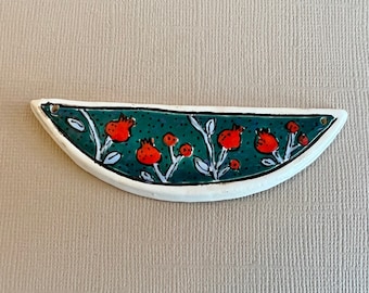 Rosehips at Night by Damyanah Studio, Stoneware Half Circle Pendant, Hand Crafted in Bulgaria