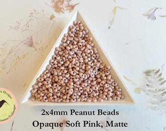 Opaque Soft Pink, Matte Peanut Beads, 2x4mm Peanut Beads, Matsuno Peanut Beads, 32 grams, 6 Inch Tubes, Matte Finish