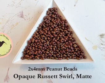 Russett Swirl Matte, Peanut Beads, 2x4mm Peanut Beads, Matsuno Peanut Beads, 32 grams, 6 Inch Tubes, Matte Finish