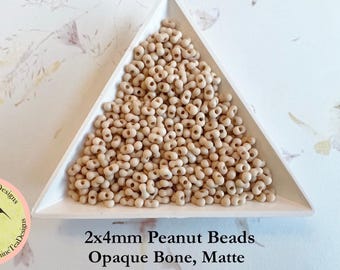 Bone, Matte Peanut Beads, 2x4mm Peanut Beads, Matsuno Peanut Beads, 32 grams, 6 Inch Tubes, Matte Finish