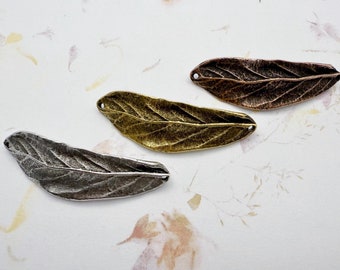 Leaf, Double Hole Connector, 2 Inches Long, Double Sided Leaf Design, Available in Antique, Silver, Gold or Copper