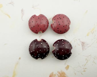 Hand Painted Polka Dot Stoneware Lentil Beads, Sets of Two