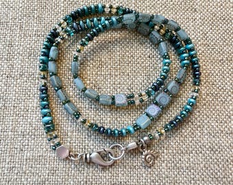 Caribbean Seas Beaded Wrap Bracelet, Pewter Nautilus Dangle