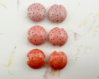 Polka Dot Stoneware Lentil Shaped Beads, Sets of Two