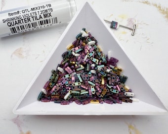 Quarter Tila Mix, Shrinking Violets, Miyuki Quarter Tils Size in a Tube, 7.2 GM, Includes 4 Different Colors of Quarter Tila Beads
