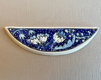 Irresistible Blue Blossoms by Damyanah Studio, Stoneware Half Circle Pendant, Hand Crafted in Bulgaria