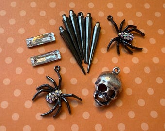 Bats, Spikes, Crystals and Ghouls, Set of Halloween Charms, 11 Piece Set of Halloween Charms, OOAK