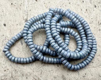 Heishi Beads, 3x6mm, Czech Glass, Grey with Etched Silver AB Finishes, 50 Beads Per Strand, Flat Round Heishi Beads