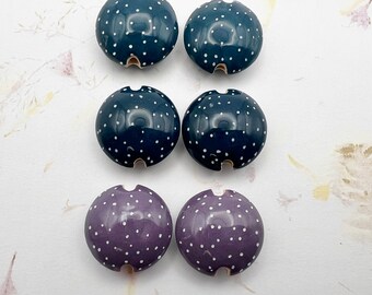 Polka Dots, Stoneware Beads by Damyana Studio, Lentil Shaped Stoneware Bead, Hand Crafted Artisan Beads, Sets of Two, Three Colors to Choose